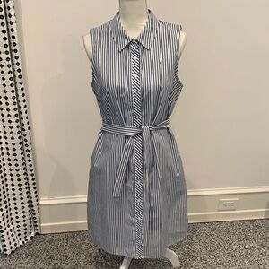Tommy Hilfiger Blue and White Striped Casual Button-Down Shirt Dress